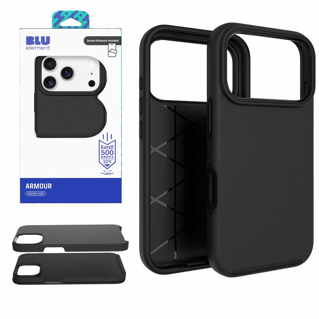 Armour Rugged WITH Screen Protector FOR iPhone 17 Pro - BLACK Black