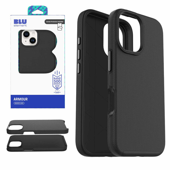 Armour Rugged WITH Screen Protector FOR iPhone 16 - BLACK Black