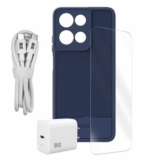 4-in-1 Essentials Bundle (CarbonSkin Case Screen Protector 20W Charger 4ft USB-C Cable) Moto G 2026/2025 Navy