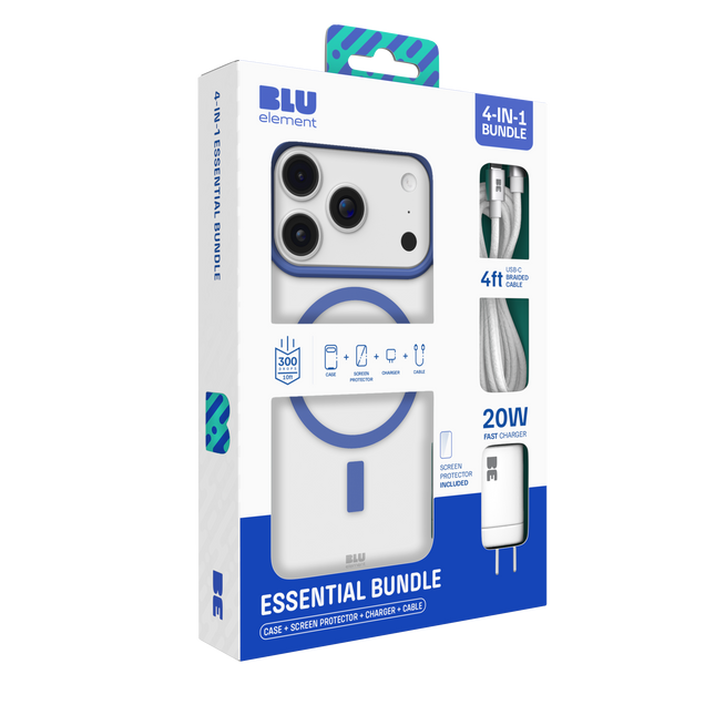 4-in-1 Essentials Bundle (Chromatic Mag Case Screen Protector 30W Charger 4ft USB-C Cable) iPhone 18 Pro/17 Pro Navy