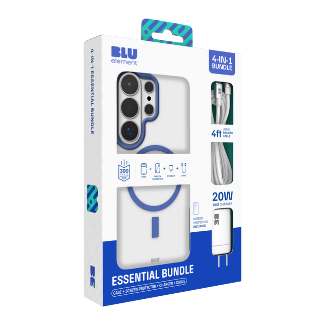 4-in-1 Essentials Bundle (Chromatic Mag Case Screen Protector 30W Charger 4ft USB-C Cable) Galaxy S26 Ultra Navy