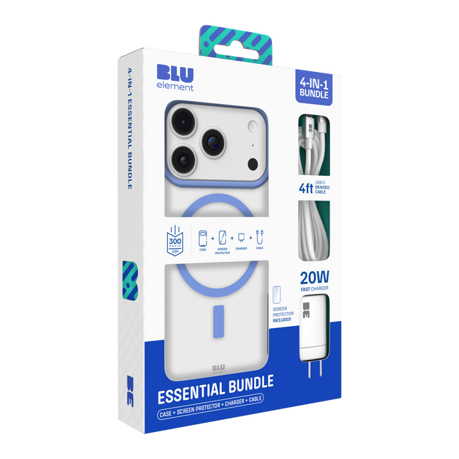 4-in-1 Essentials Bundle (Chromatic Mag Case Screen Protector 30W Charger 4ft USB-C Cable) iPhone 18 Pro Max/17 Pro Max Light Blue
